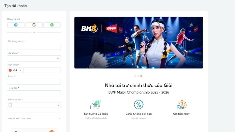 Đăng ký bk8 đơn giản trên cả máy tính và di động